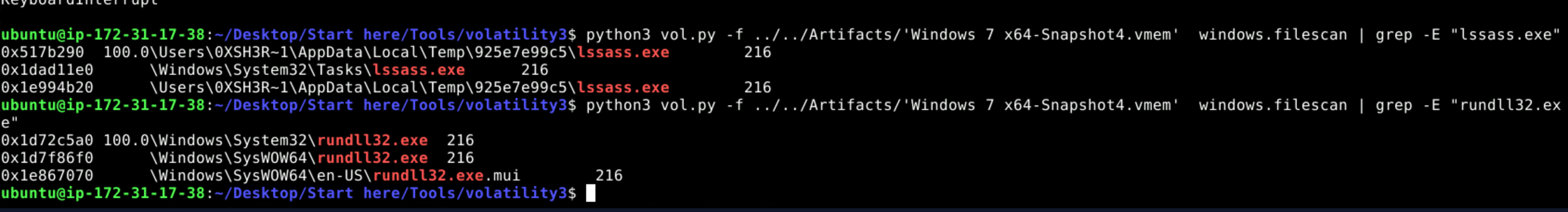 filescan output confirming persistence via Windows Tasks